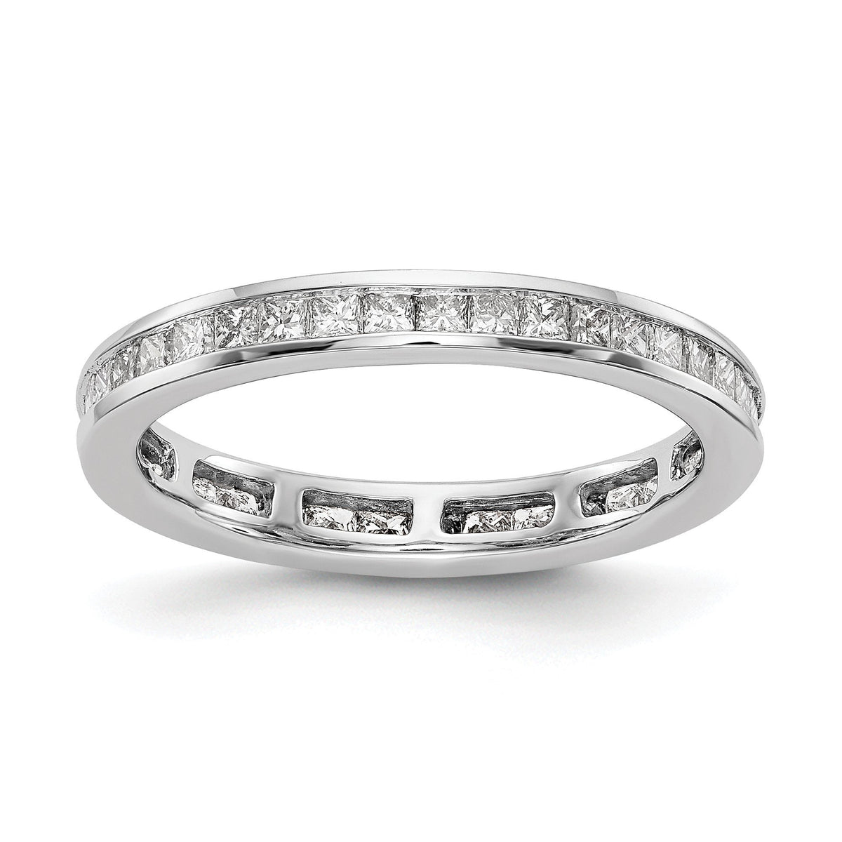 14k White Gold Polished Size 7 Channel-set 1 carat Princess Diamond Complete Eternity Band