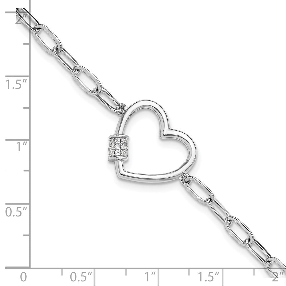 Sterling Silver Rhodium-plated with CZ Heart Paperclip Link 7.5in Bracelet 7.5 inches