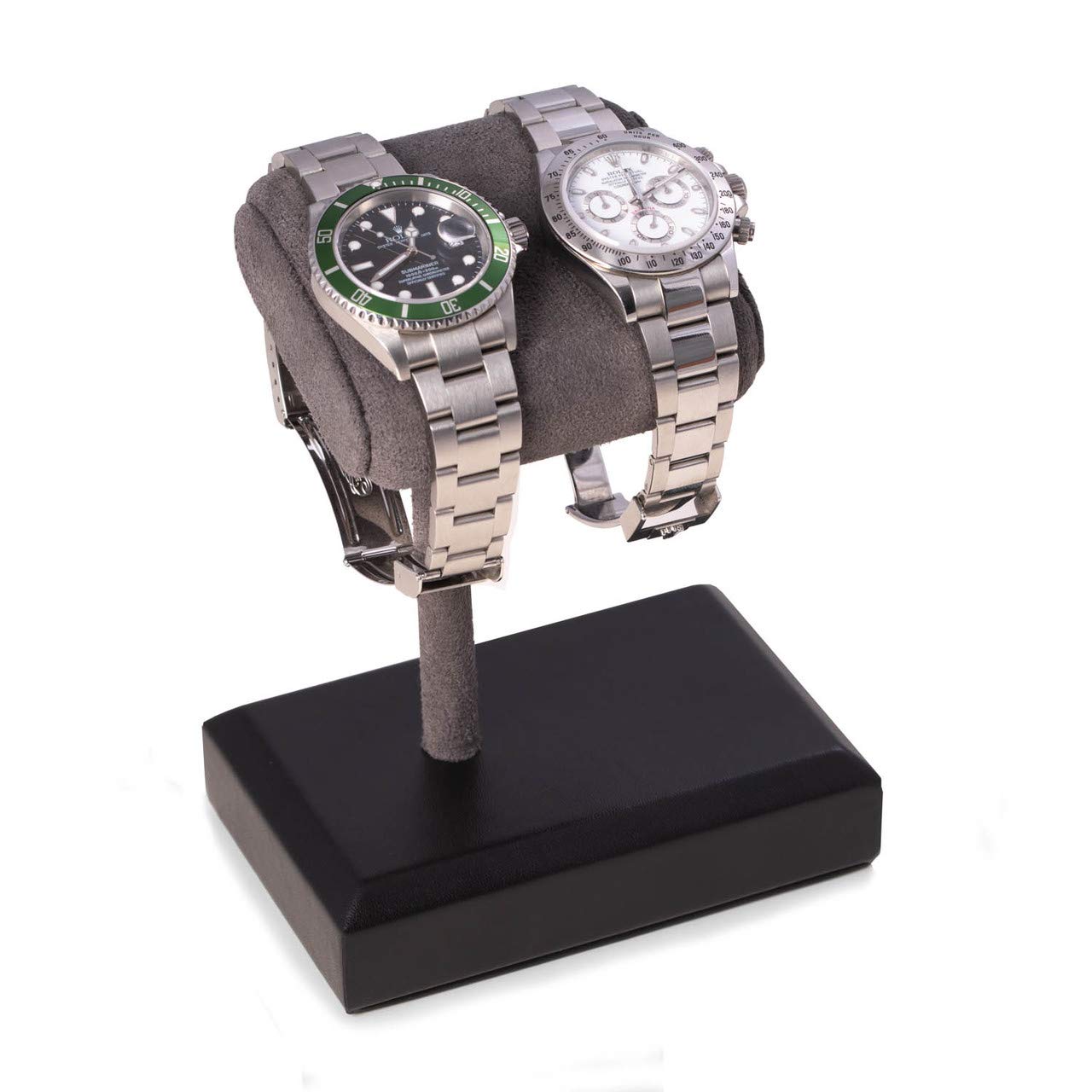 Matte Black Single Watch Display Stand w/ Grey Suede Cushion