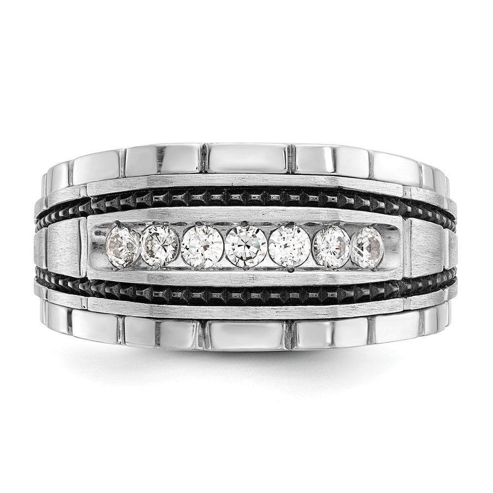 IBGoodman 14k White Gold Men's Polished Satin and Textured 7-Stone Ring Mounting