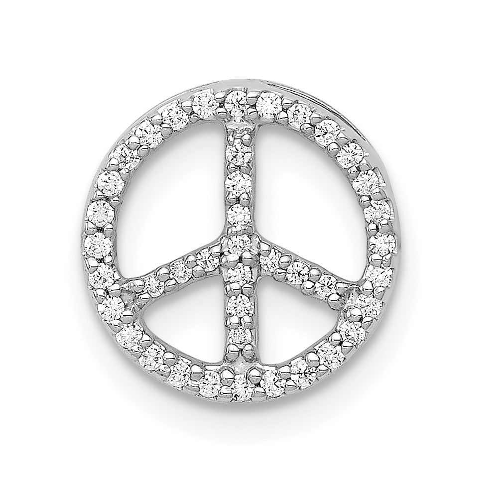 14k White Gold 1/6 carat Lab Grown Diamond VS/SI+ G+ Peace Sign Chain Slide Pendant