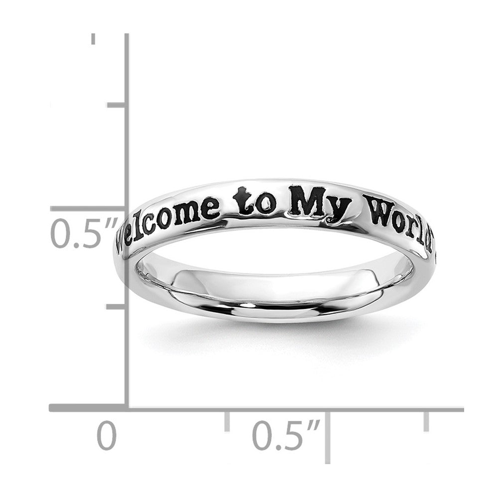 Sterling Silver Stackable Expressions Enamel Lyric Welcome to My World Ring