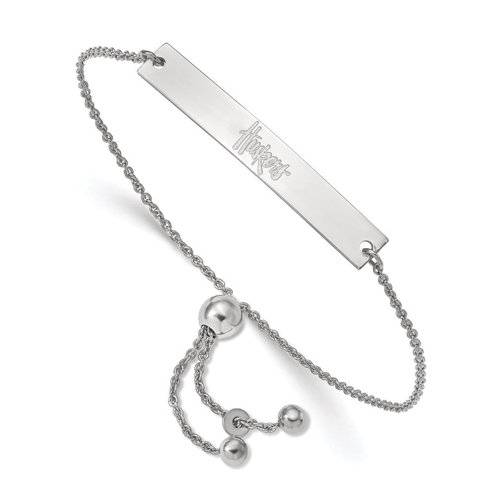 Sterling Silver Rhodium-plated LogoArt University of Nebraska Huskers Small Bar Adjustable 9 inch Bracelet