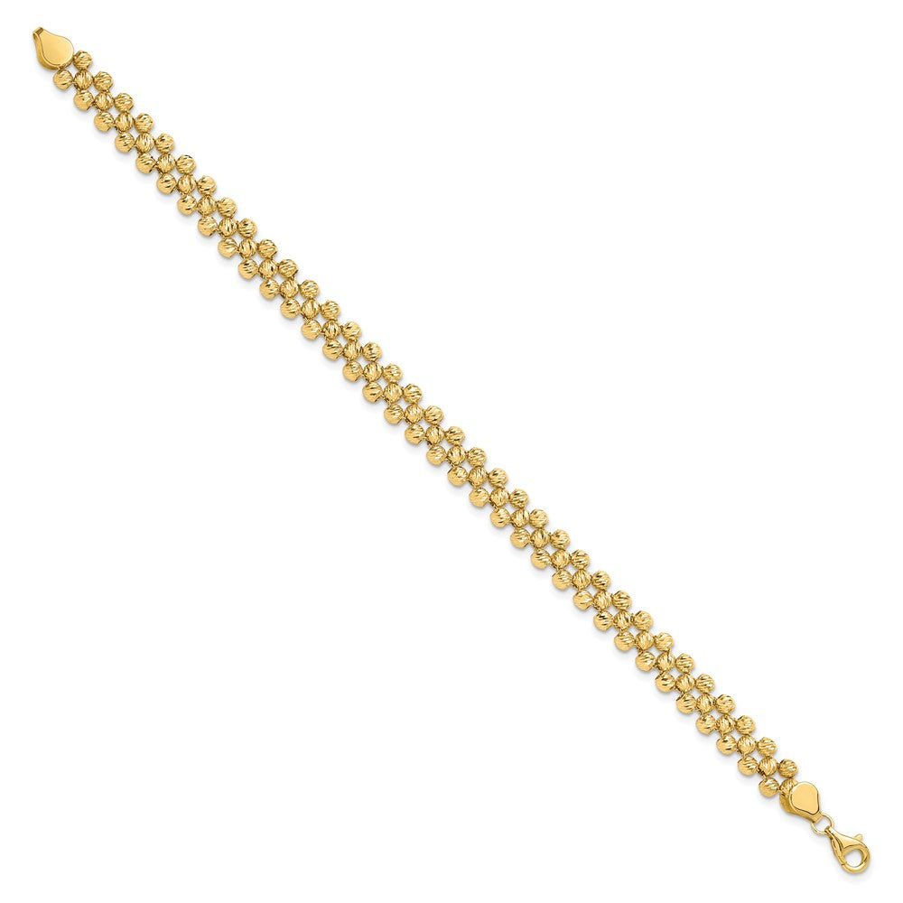 14K Polished and Diamond-cut Fancy Beaded Link Bracelet 7.5  inches