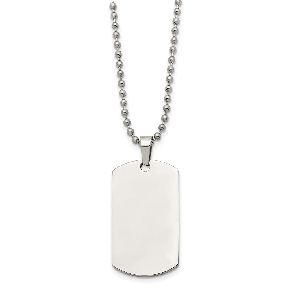 Stainless Steel Brushed & Polished Round Edge 2mm Dog Tag 24in Necklace