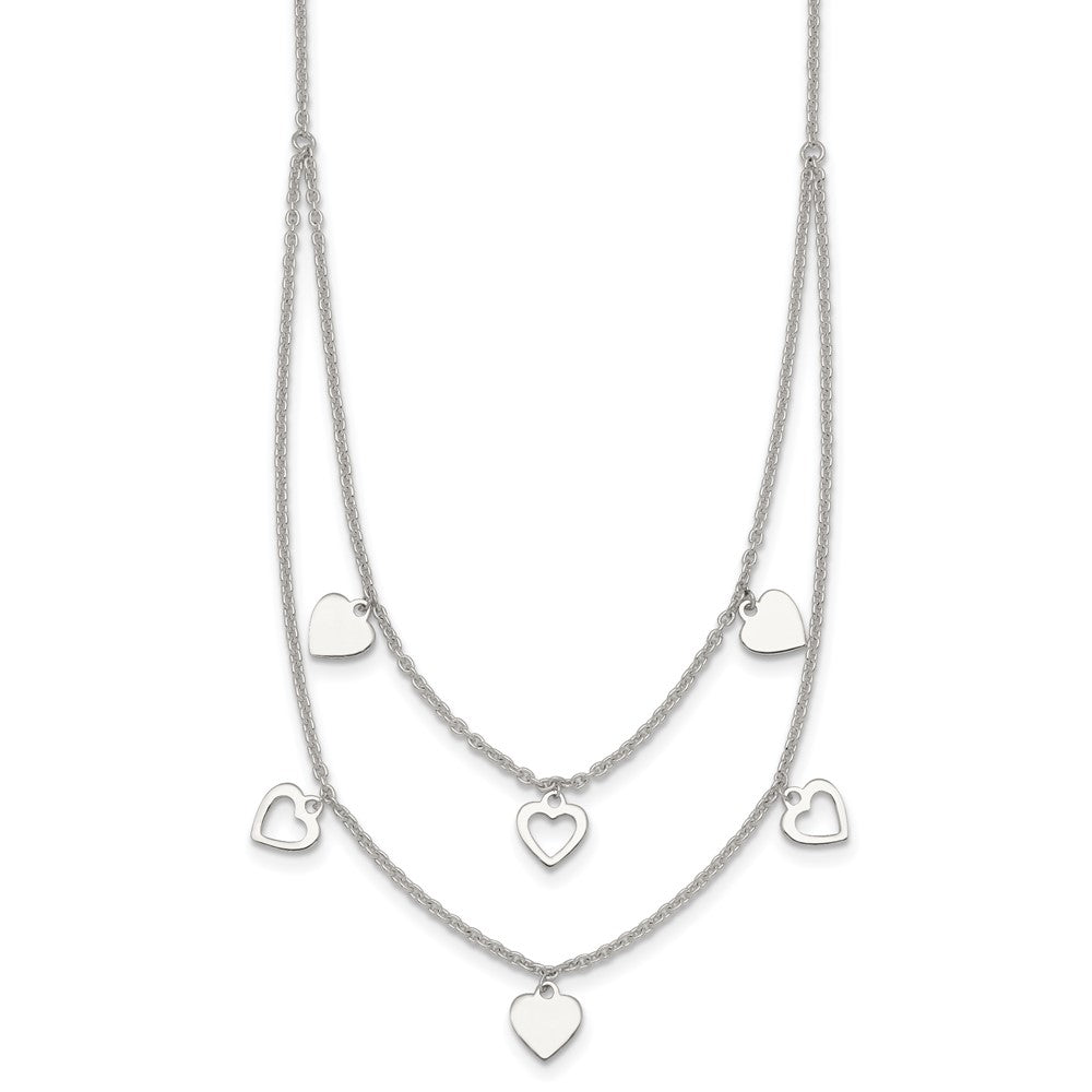 Sterling Silver Polished 2 Strand Multi Heart Necklace 15.75 Inches