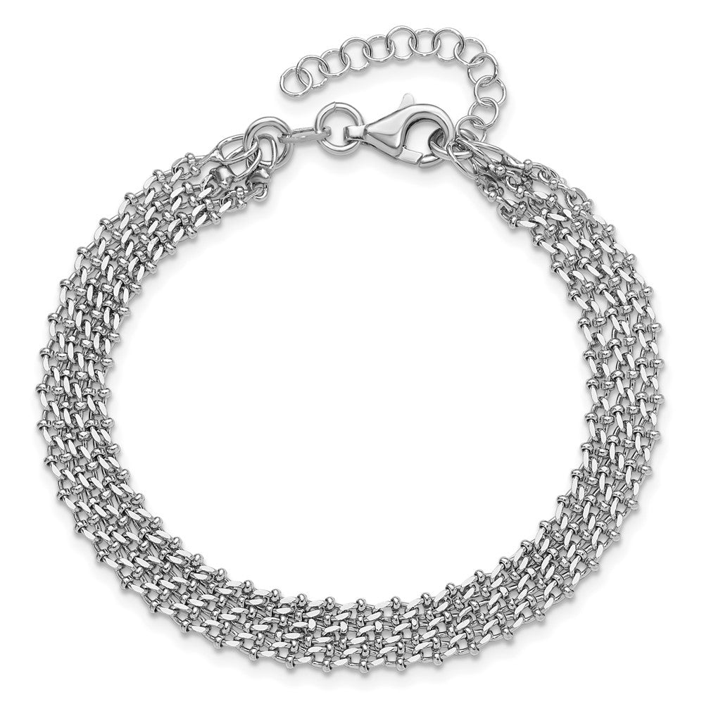 Sterling Silver Rh-plated Polished 3-Strand w/1in ext. Bracelet 8  inches