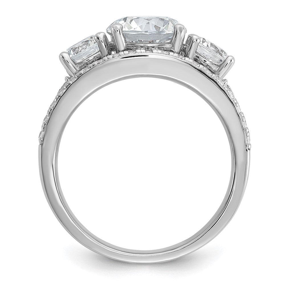 Cheryl M Sterling Silver Rhodium-plated Polished 3-Stone CZ Ring with 2 Bands Ring Set