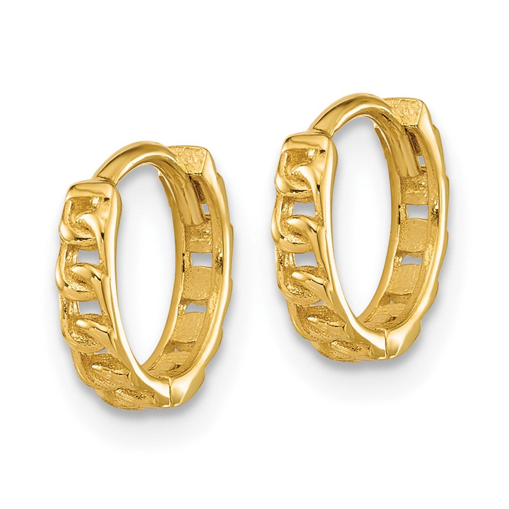 14K Polished Curb Link Round Hinged Hoop Earrings