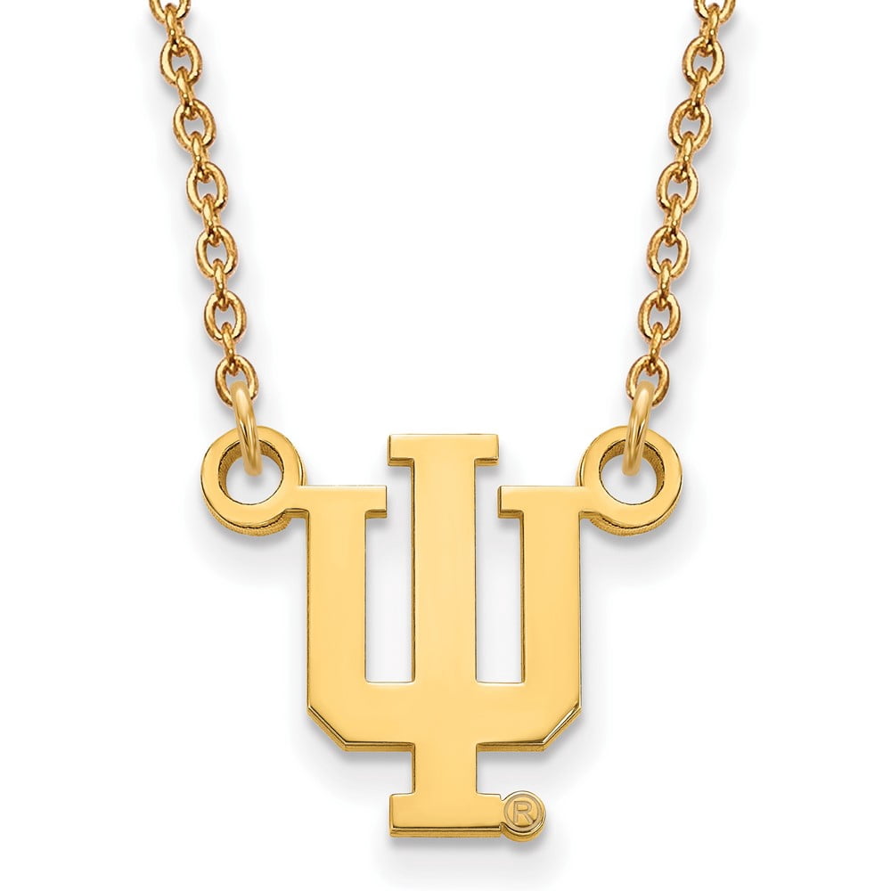 Sterling Silver Gold-plated LogoArt Indiana University I-U Small Pendant 18 inch Necklace QGP015IU-18
