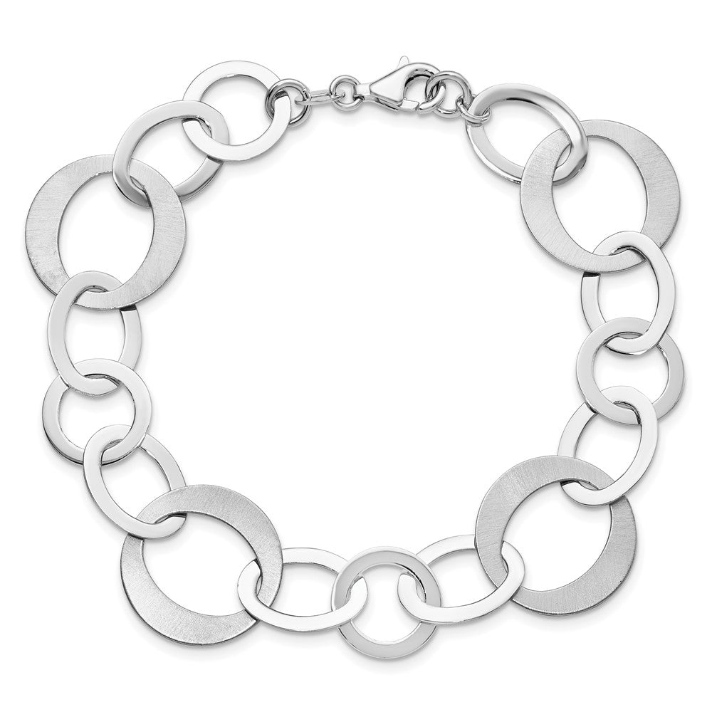 Sterling Silver Rhodium-plated Polished and Brushed Link Bracelet 8  inches