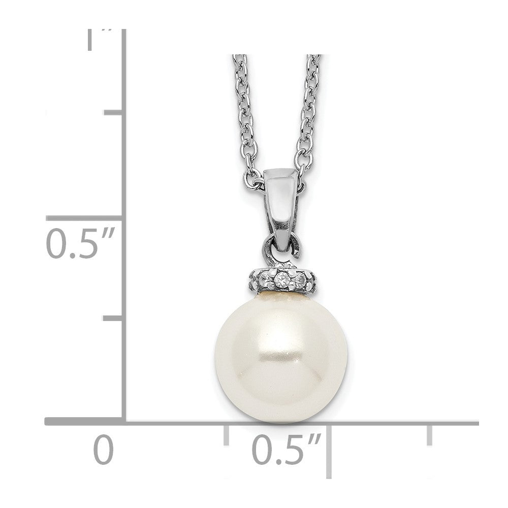 Majestik Sterling Silver Rhodium-plated 8-9mm White Imitation Shell Pearl CZ Spring Ring Clasp 17 inch Necklace 17 Inches