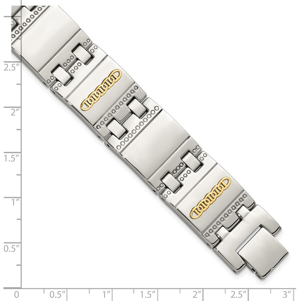 Chisel Stainless Steel Polished and Textured with 14K Gold Accent 8.5 inch Link Bracelet 8.5 inches