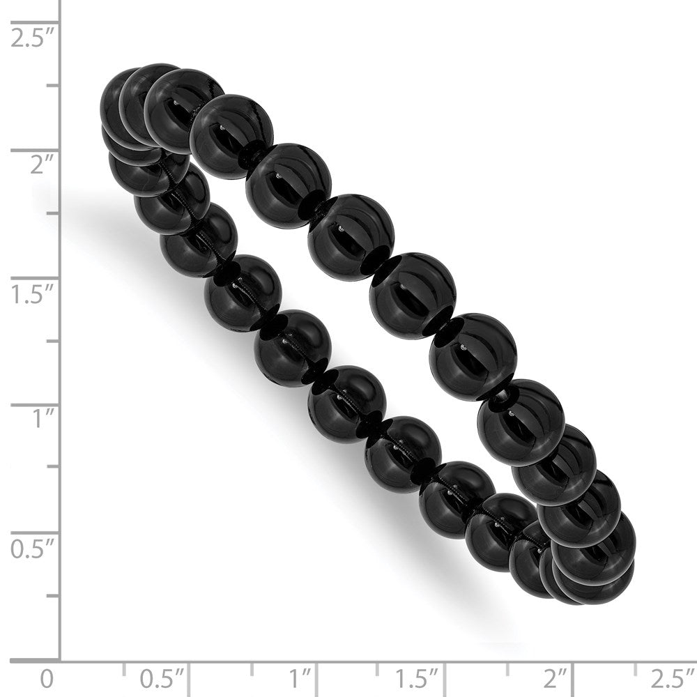 Black Agate Beaded Stretch Bracelet 7 inches