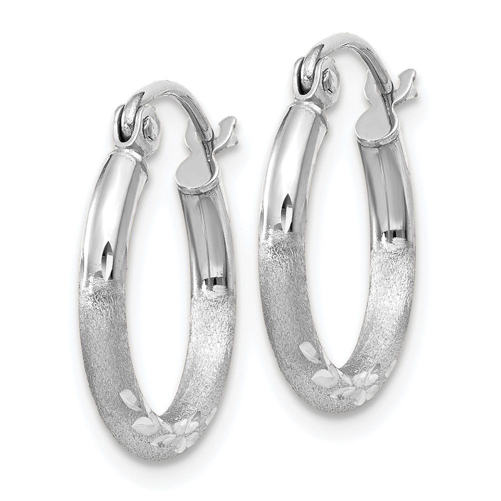 14k White Gold Satin and D/C 2mm Round Hoop Earrings