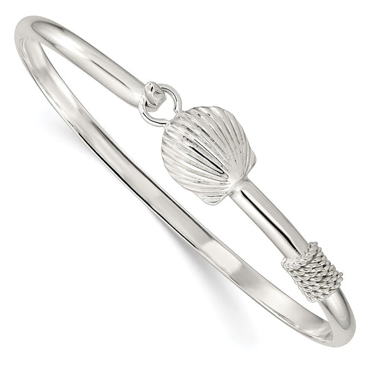 Sterling Silver Polished Shell Bangle 7.5 inches