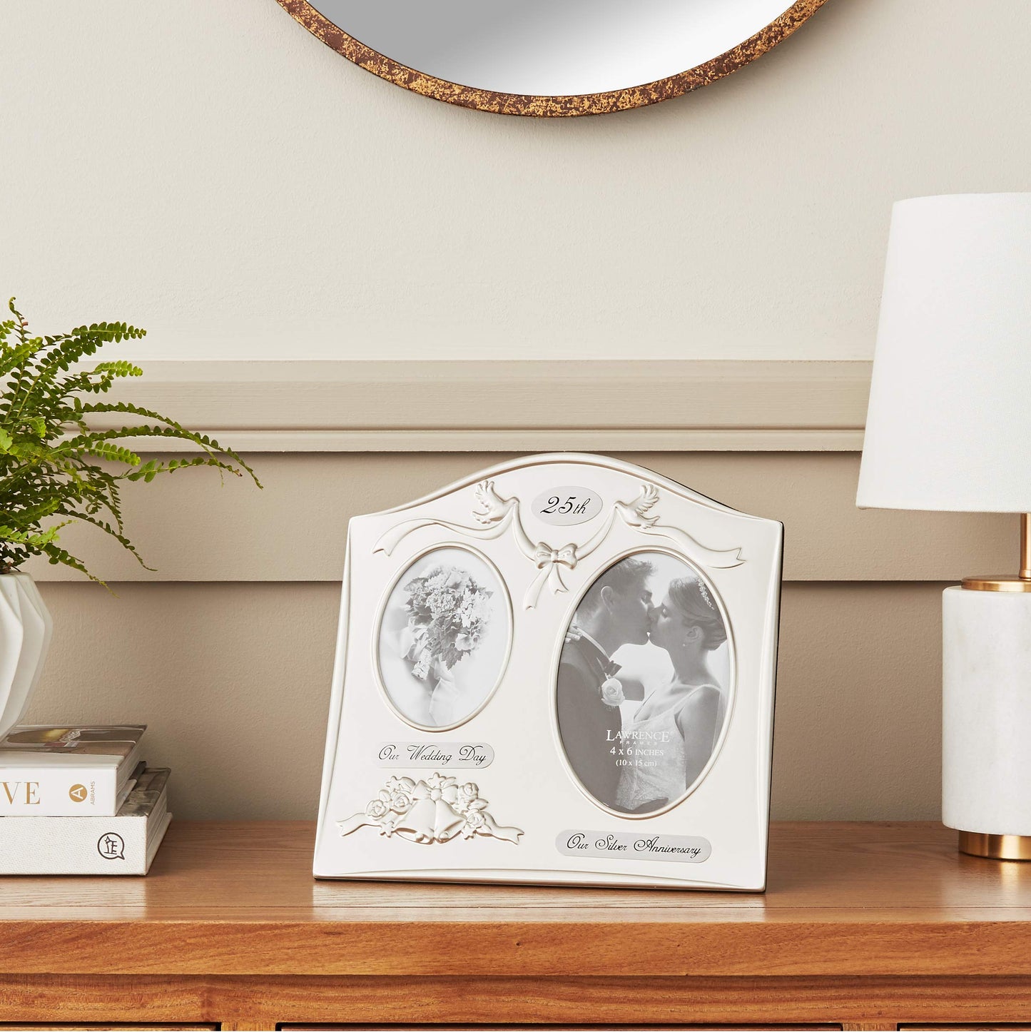 Lawrence Frames Satin Silver & Brass Plated 2 Opening Picture Frame - 25th Anniversary Design 590043