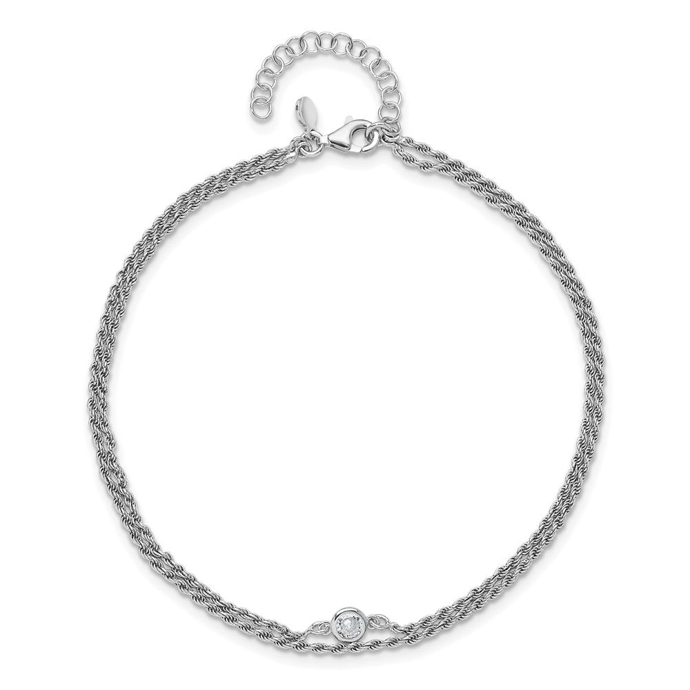 Sterling Silver RH-plated Polished CZ 2-Strand 9 in Plus 1.5in ext 9  inches