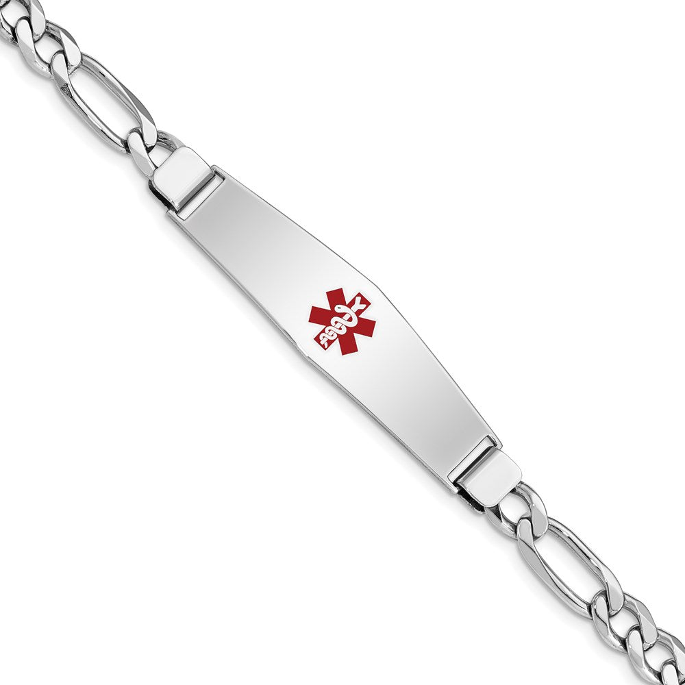 Sterling Silver Rhodium-plated Medical ID Figaro Link Bracelet 7 inches
