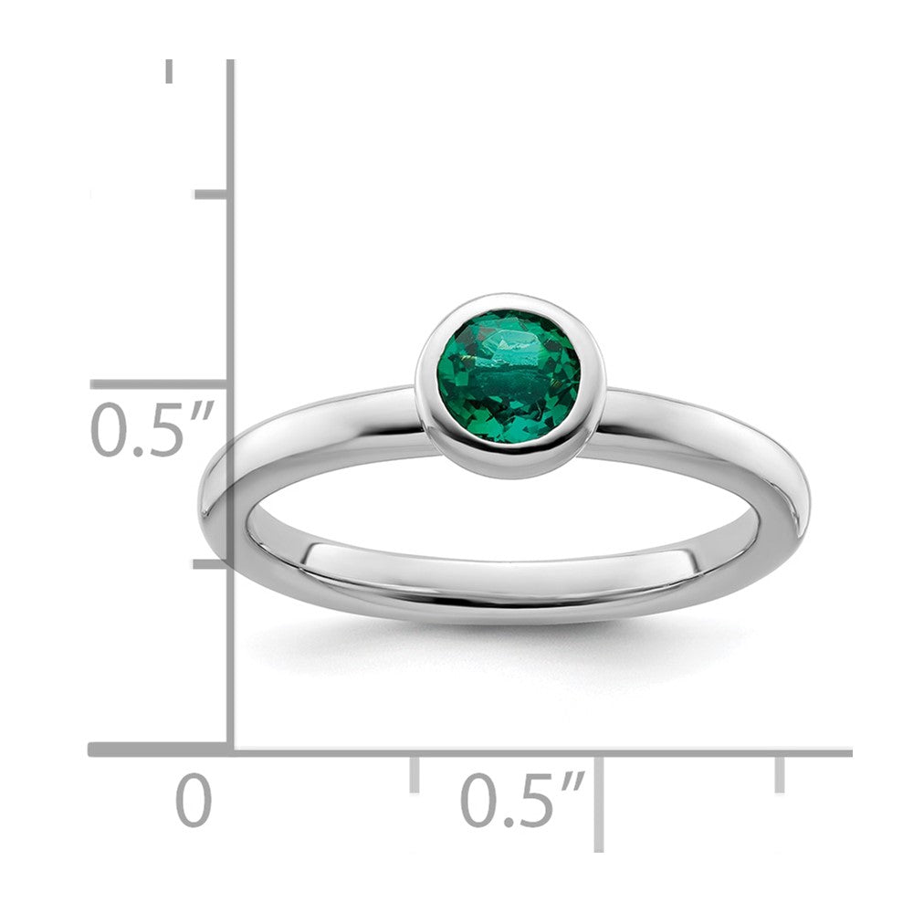 Sterling Silver Stackable Expressions Low 5mm Round Cr. Emerald Ring Size -5