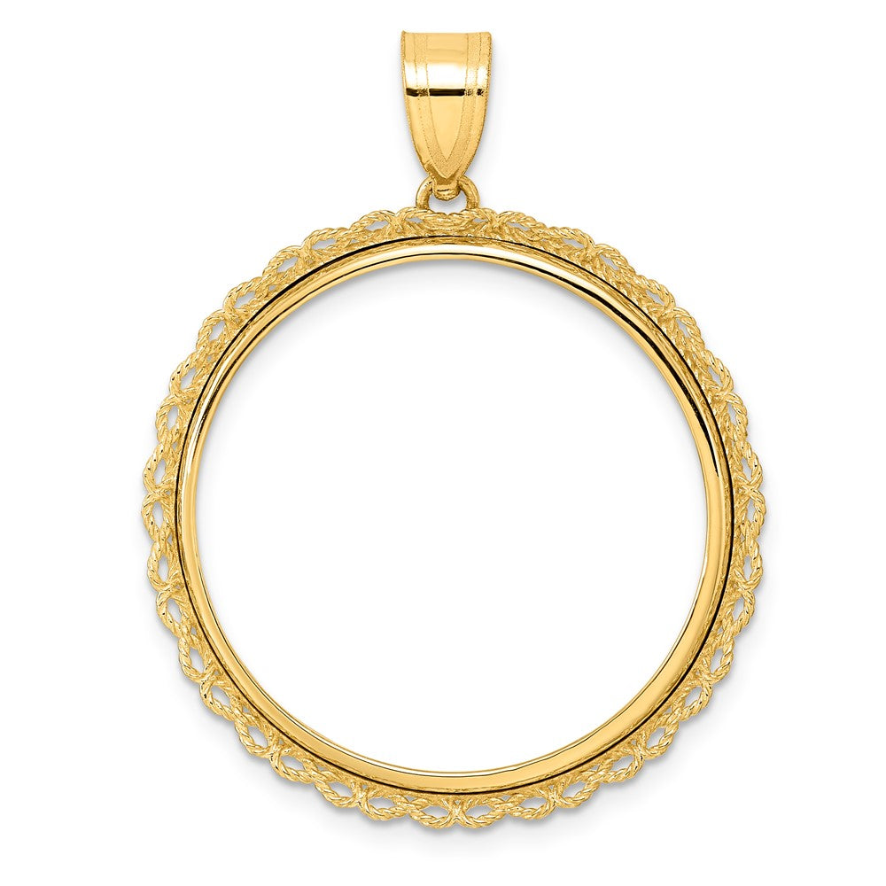 14k Polished Double Rope with 27.0mm Prong Coin Bezel Pendant