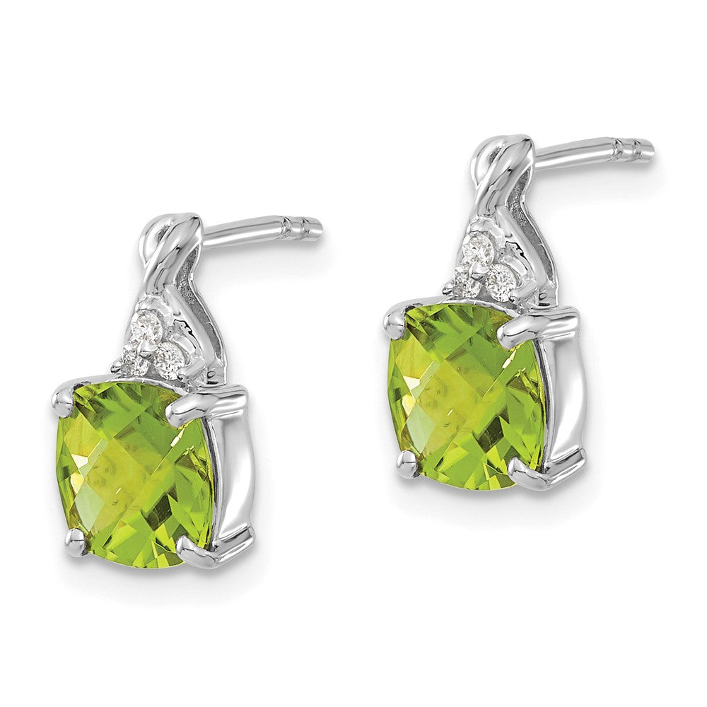 14K White Gold Checkerboard Peridot and Diamond Earrings