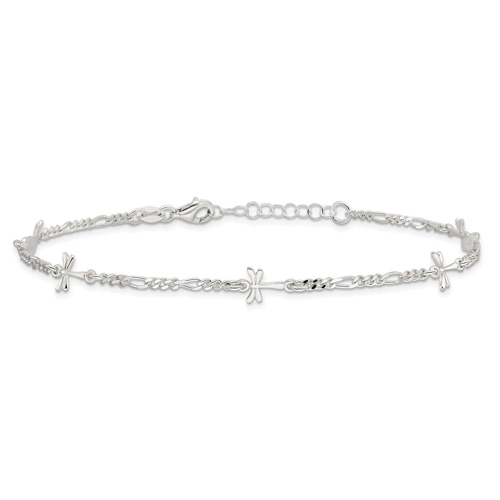 Sterling Silver Polished Dragonfly 8in Plus 1in ext. Anklet 9 inches