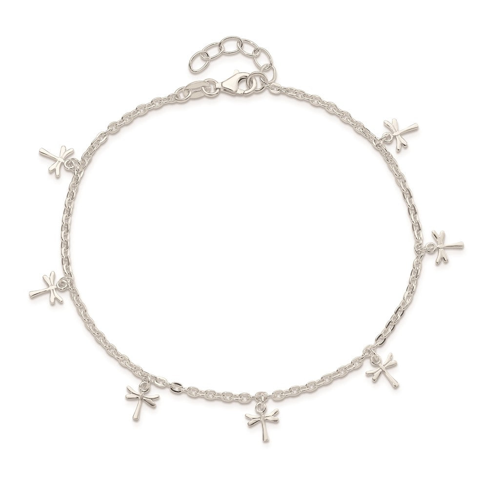 Sterling Silver Polished Dragonfly 9in Plus 1in Ext. Anklet 9 inches