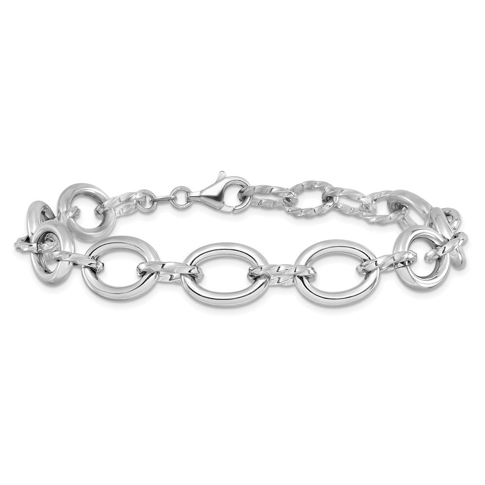 Sterling Silver Rhodium-plated Fancy Link with 1in ext. Bracelet 9  inches