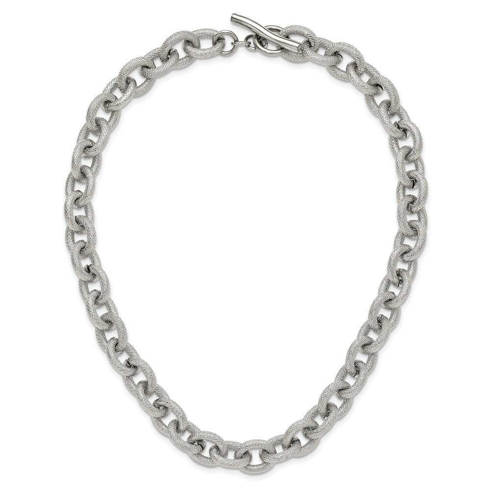 Stainless Steel Polished and Textured Link 16.5in Necklace