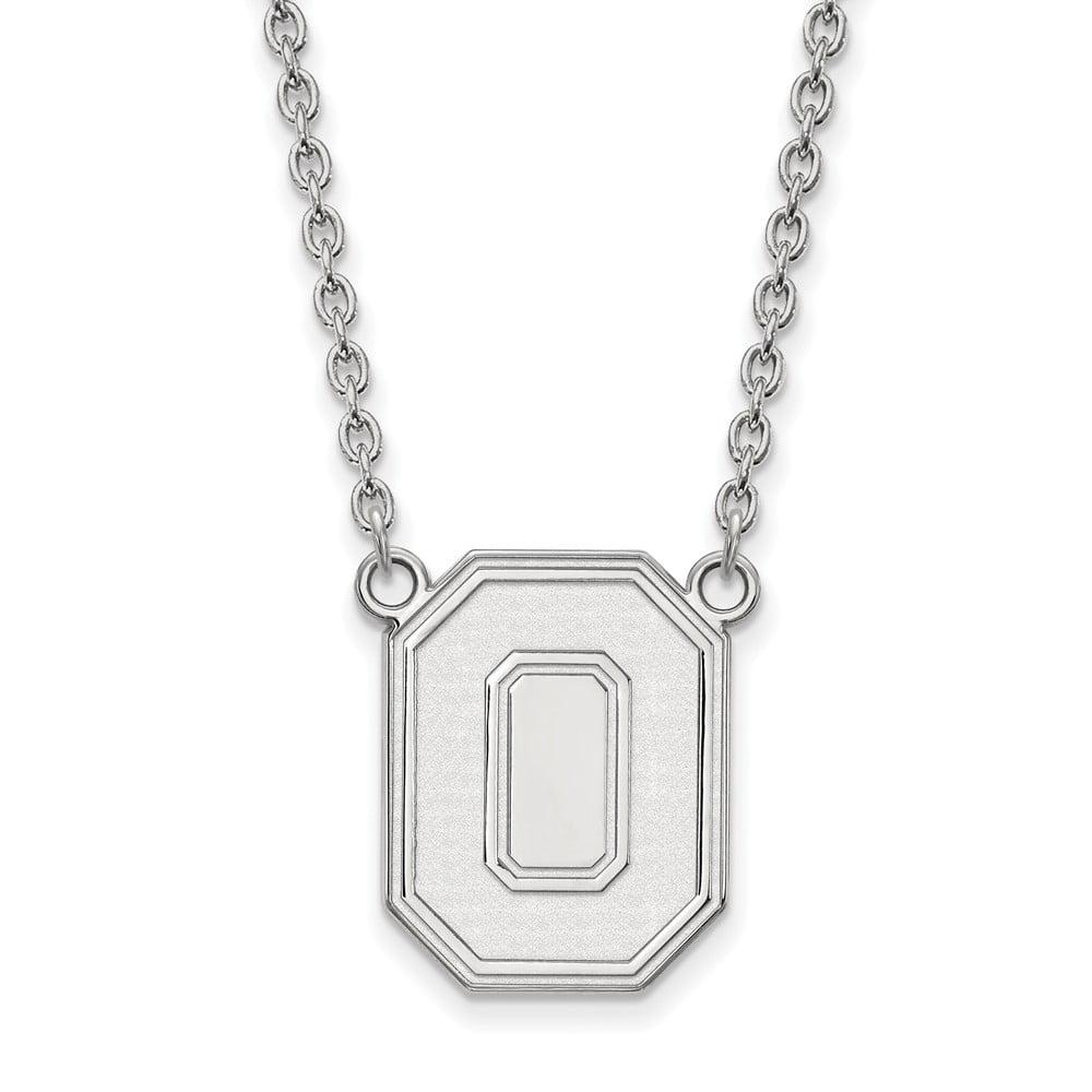 Sterling Silver Rhodium-plated LogoArt The Ohio State University Letter O Large Pendant 18 inch Necklace QSS054OSU-18