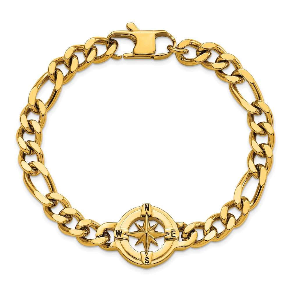 Stainless Steel Polished Yellow IP-plated Compass 8.75 in Bracelet 8.75 inches
