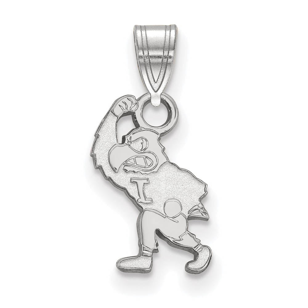 Sterling Silver Rhodium-plated LogoArt University of Iowa Hawk Mascot Small Pendant QSS076UIA