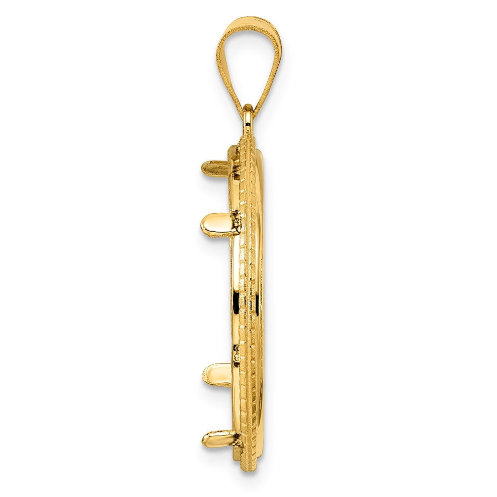 14k Polished Squares with 22.0mm Prong Coin Bezel Pendant