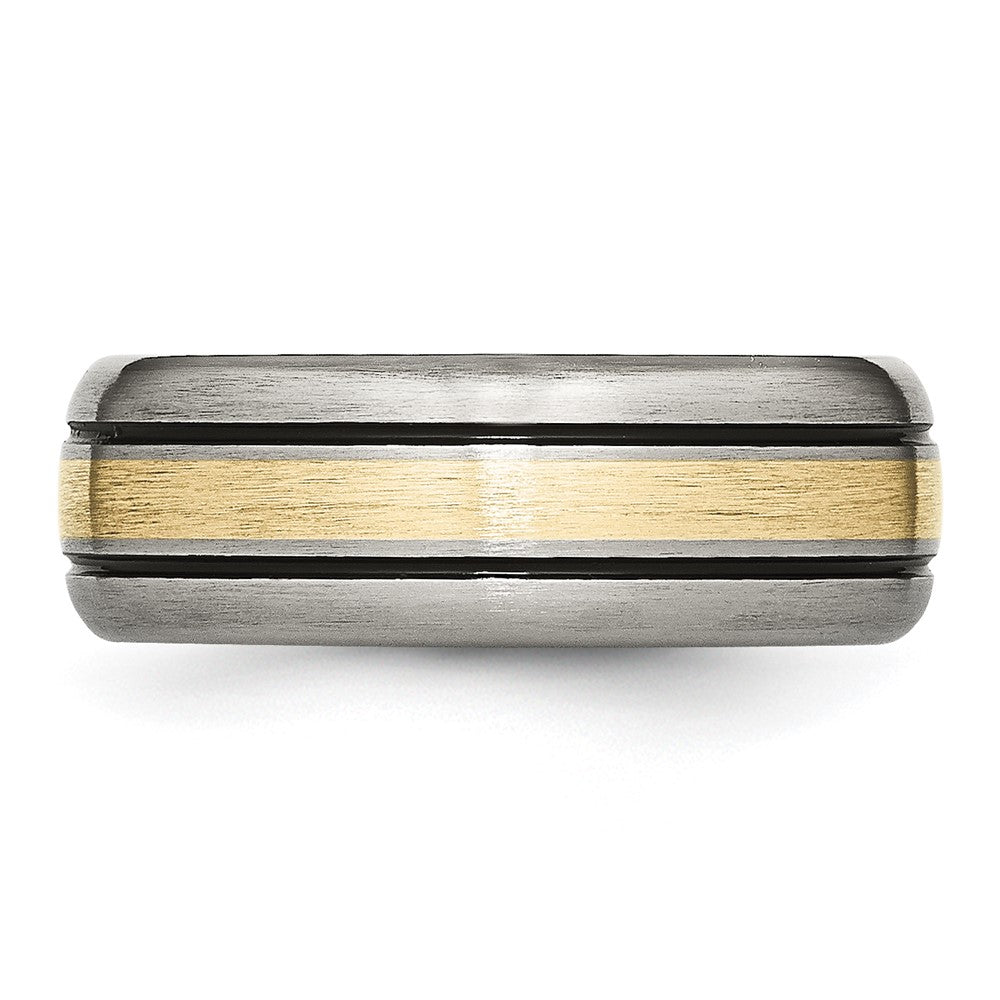Titanium Antiqued and Brushed w/14k Yellow Inlay 8mm Grooved Band Size - 12