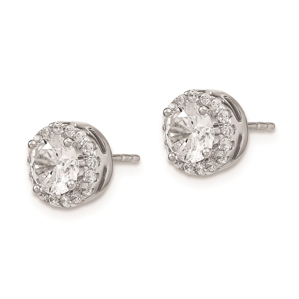 Sterling Silver Rhodium-plated Diamonore Round Halo Post Earrings