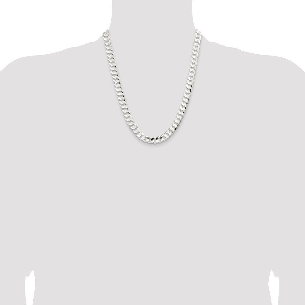 Sterling Silver 9.75mm Concave Beveled Curb Chain 22 Inches