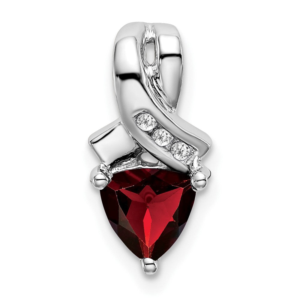 14k White Gold Trillion Garnet and Diamond Pendant