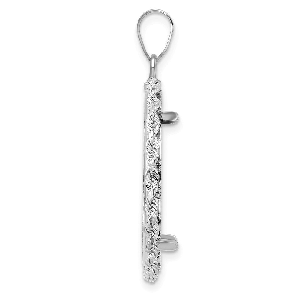 Wideband Distinguished Coin Jewelry 14k White Gold Polished Rope 22.0mm Prong Coin Bezel Pendant