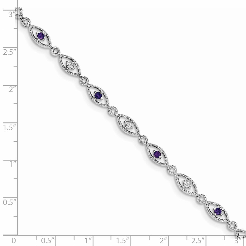 Sterling Silver Rhodium-plated Amethyst Diamond Bracelet 7 inches