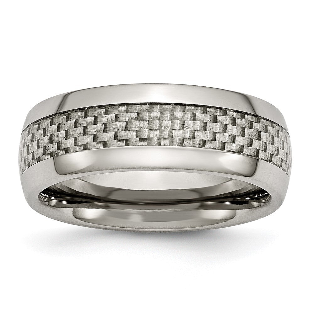 Titanium Polished w/Grey Carbon Fiber Inlay 8mm Band Size - 15