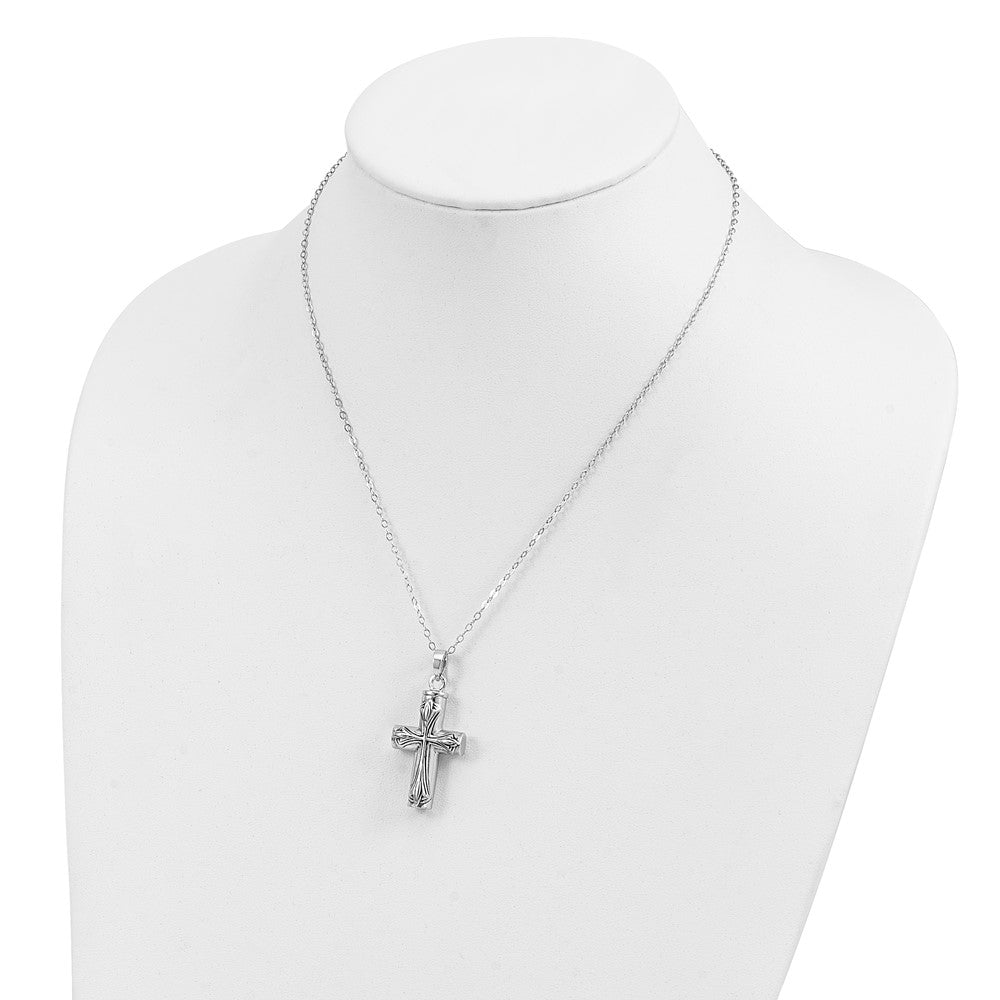 Sentimental Expressions Sterling Silver  Rhodium-plated Antiqued Cross Ash Holder 18 Inch Necklace 20 Inches