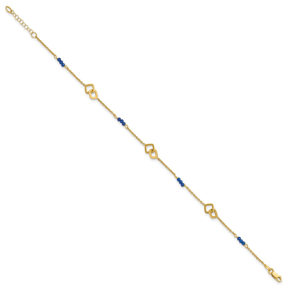 14k Polished Blue Spinel Beads and Squares 9 inch with 1 inch Extender Anklet