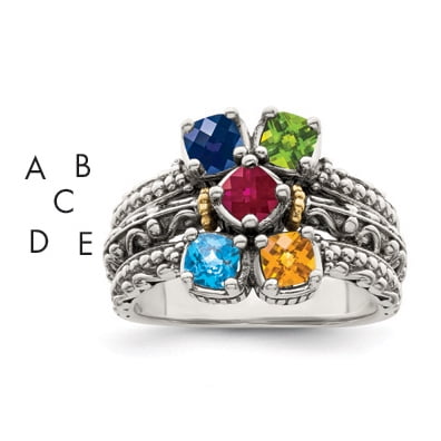 Sterling Silver Antiqued w/14k 5-stone Mother's Ring Mounting