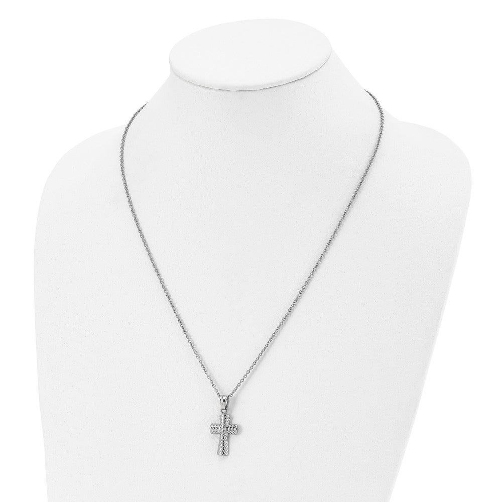 Stainless Steel Polished and Textured Cross 22in Necklace