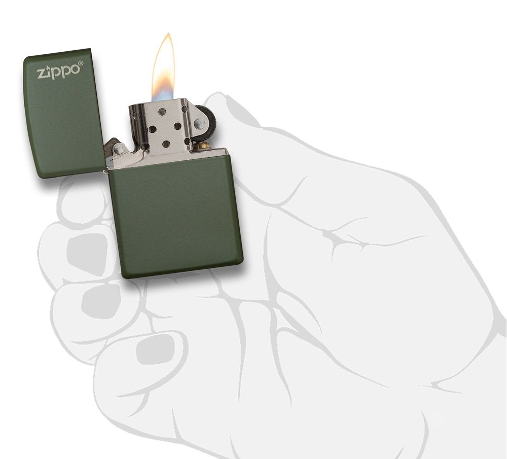 Zippo Green Matte Logo Pocket Lighter