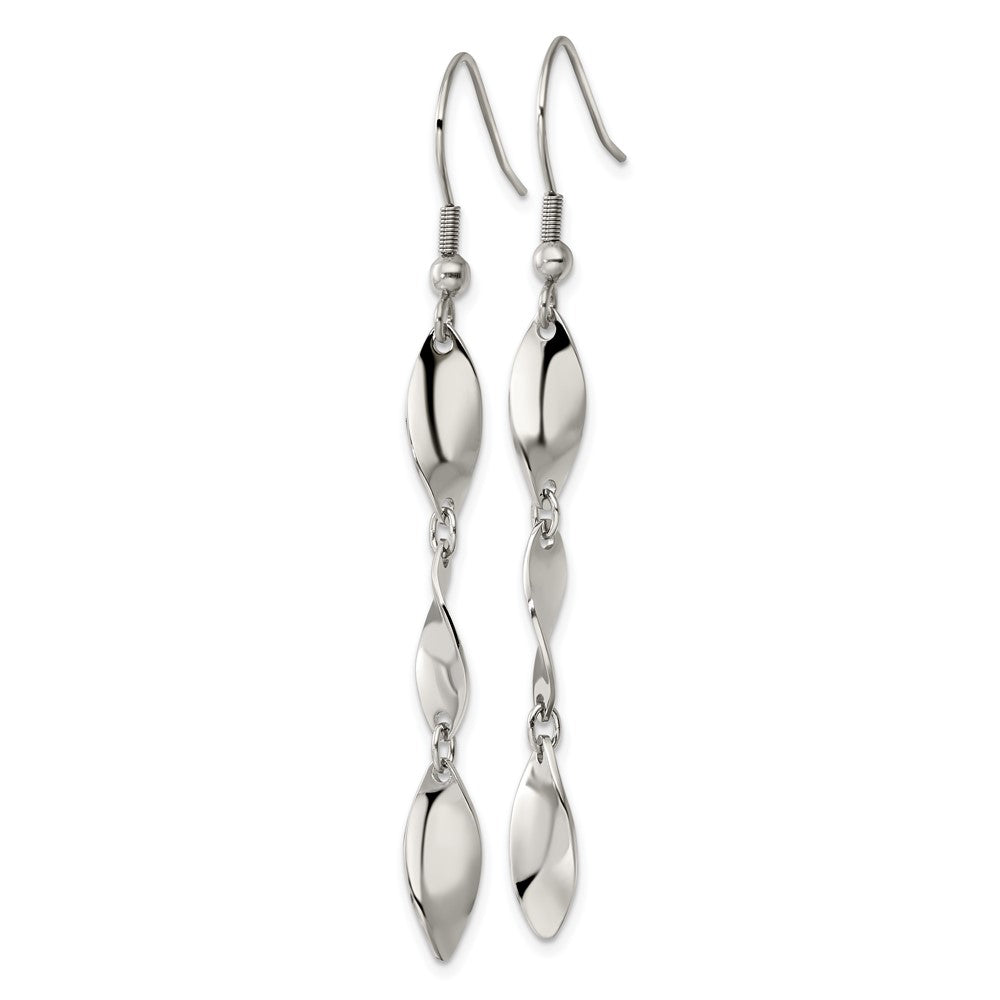 Stainless Steel Polished Twisted Dangle Shepherd Hook Earrings