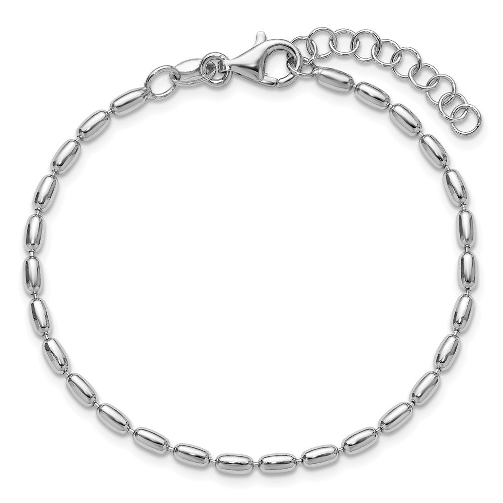 Sterling Silver RH-plated Oval Beaded w/1.25in ext. Bracelet 8.25  inches