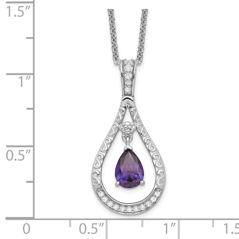 Sentimental Expressions Sterling Silver Rhodium-plated Feb. CZ Stone Never Forget Tear 18 Inch Birthstone Necklace 18 Inches