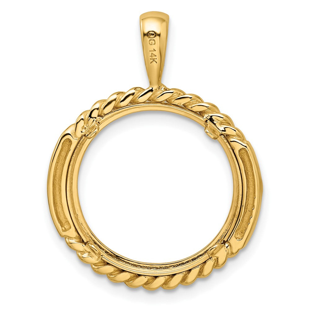 Wideband Distinguished Coin Jewelry 14k Polished and Vertical Double Twisted Prong 16.5mm Coin Bezel Pendant